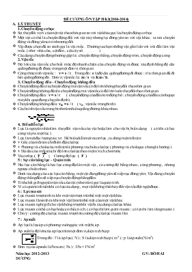 Đề cương ôn tập học kì I (2014-2014) môn vật lí 8